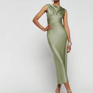 NWOT Reformation Dessa Satin Dress Size 4 - Color Artichoke